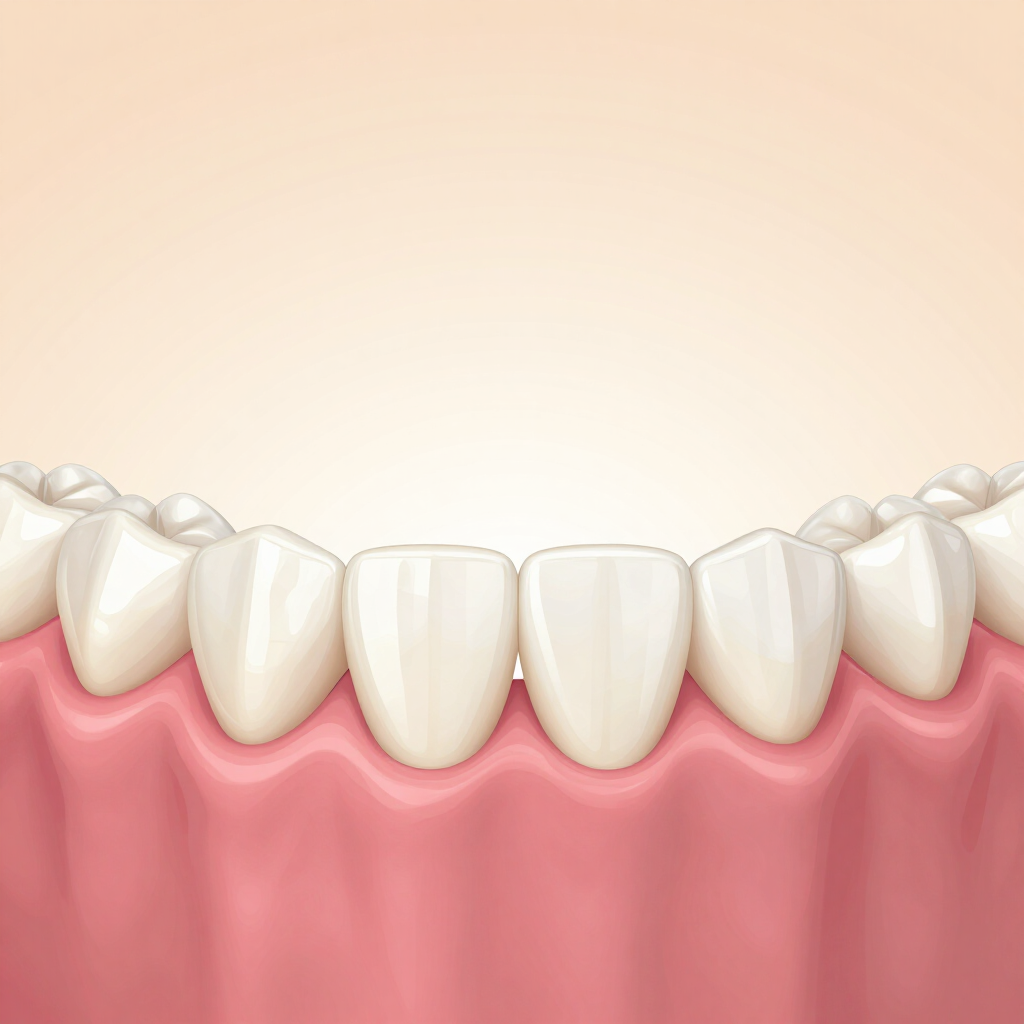 Ilustración de los dientes frontales inferiores y las encías rosadas, que muestra una correcta alineación dental.