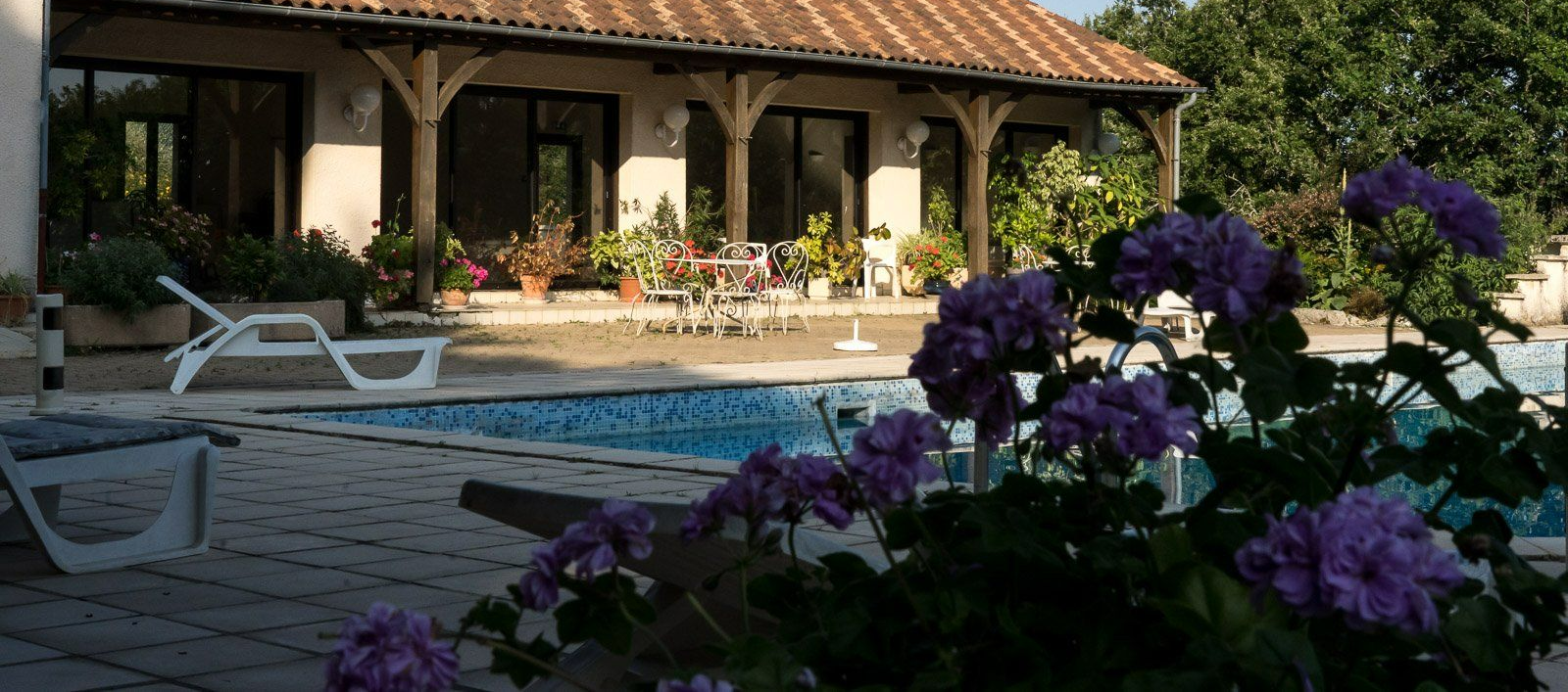 Terrasse avec une piscine 
