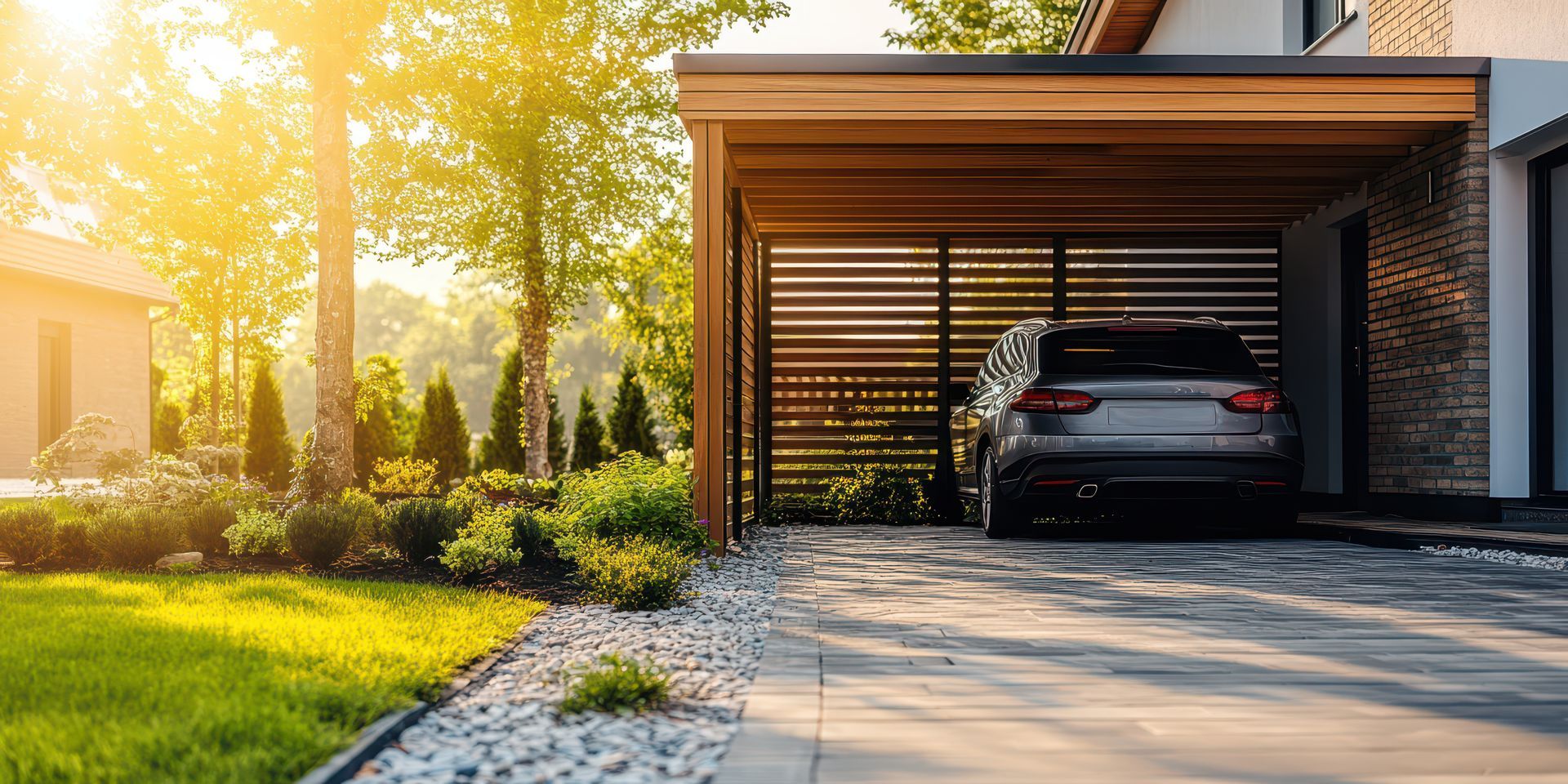 Carport avec un véhicule abrité