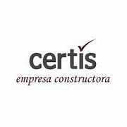 Logotipo para Certis, empresa de construcción, con texto gris oscuro y un acento de marca de verificación.