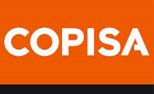 Logotipo para COPISA: Texto blanco sobre fondo naranja.