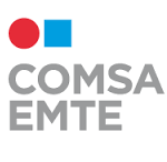 Logotipo: círculo rojo, cuadrado azul encima de