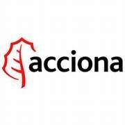 Logotipo de Acciona: Símbolo de hoja roja junto a la palabra