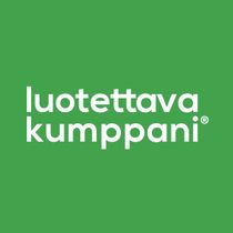 Green background with white “luotettava kumppani” text logo