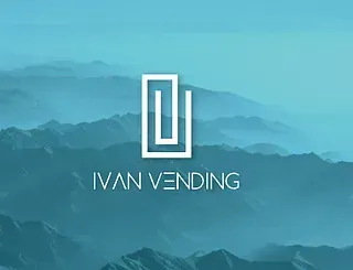 Un logotipo para Ivan Vending con una montaña en el fondo.