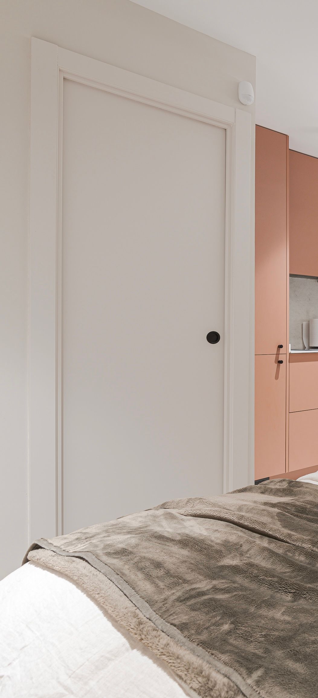 Hay una puerta en el medio de la habitación.