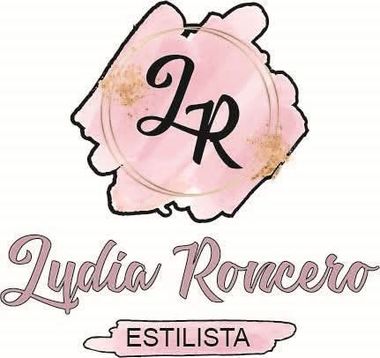 Logotipo con las iniciales "LR" dentro de un círculo rosa acuarela, debajo se lee "Lydia Roncero Estilista".