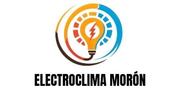Logotipo para Electroclima Mor&oacute;n: una bombilla con un rayo en su interior, rodeado de un anillo y texto.