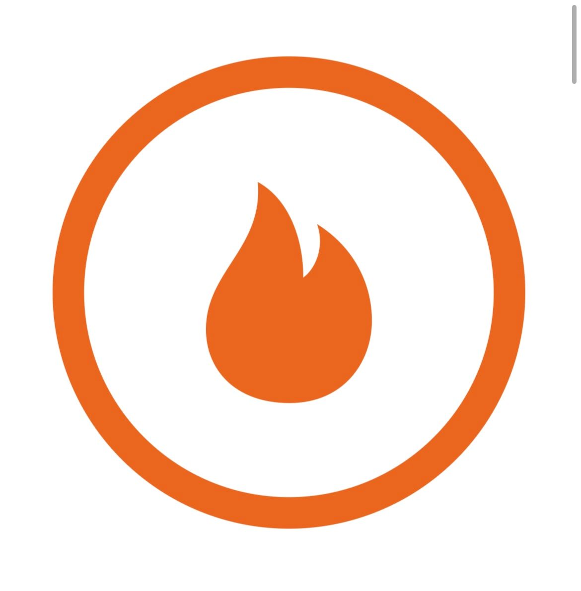 Orangefarbenes Flammensymbol in einem orangefarbenen Kreis.