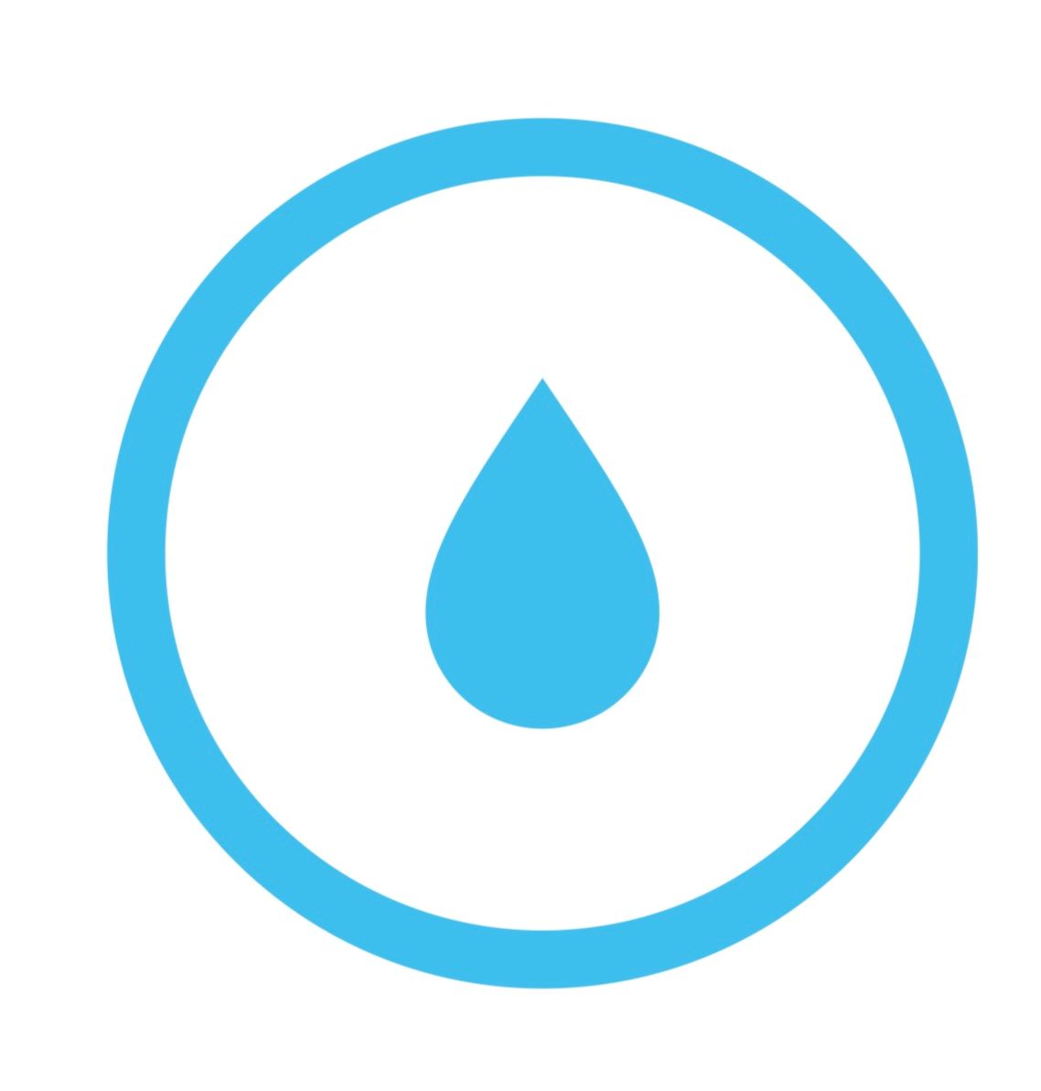 Blauer Wassertropfen in einem blauen Kreis.