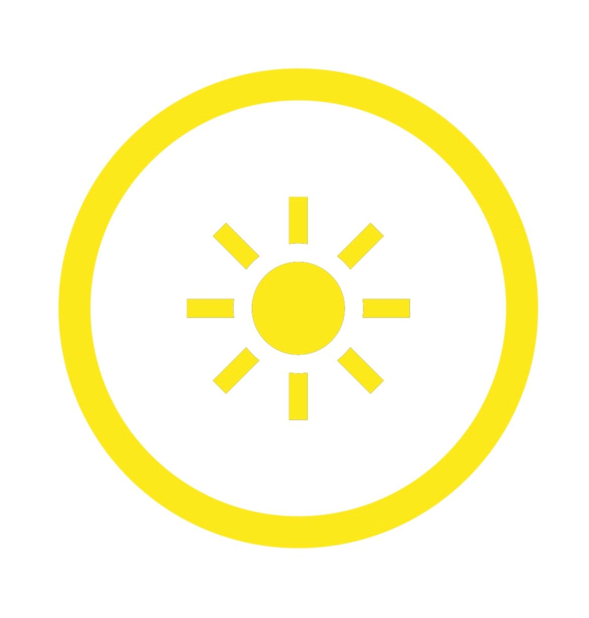 Gelbes Sonnensymbol in einem gelben Kreis.