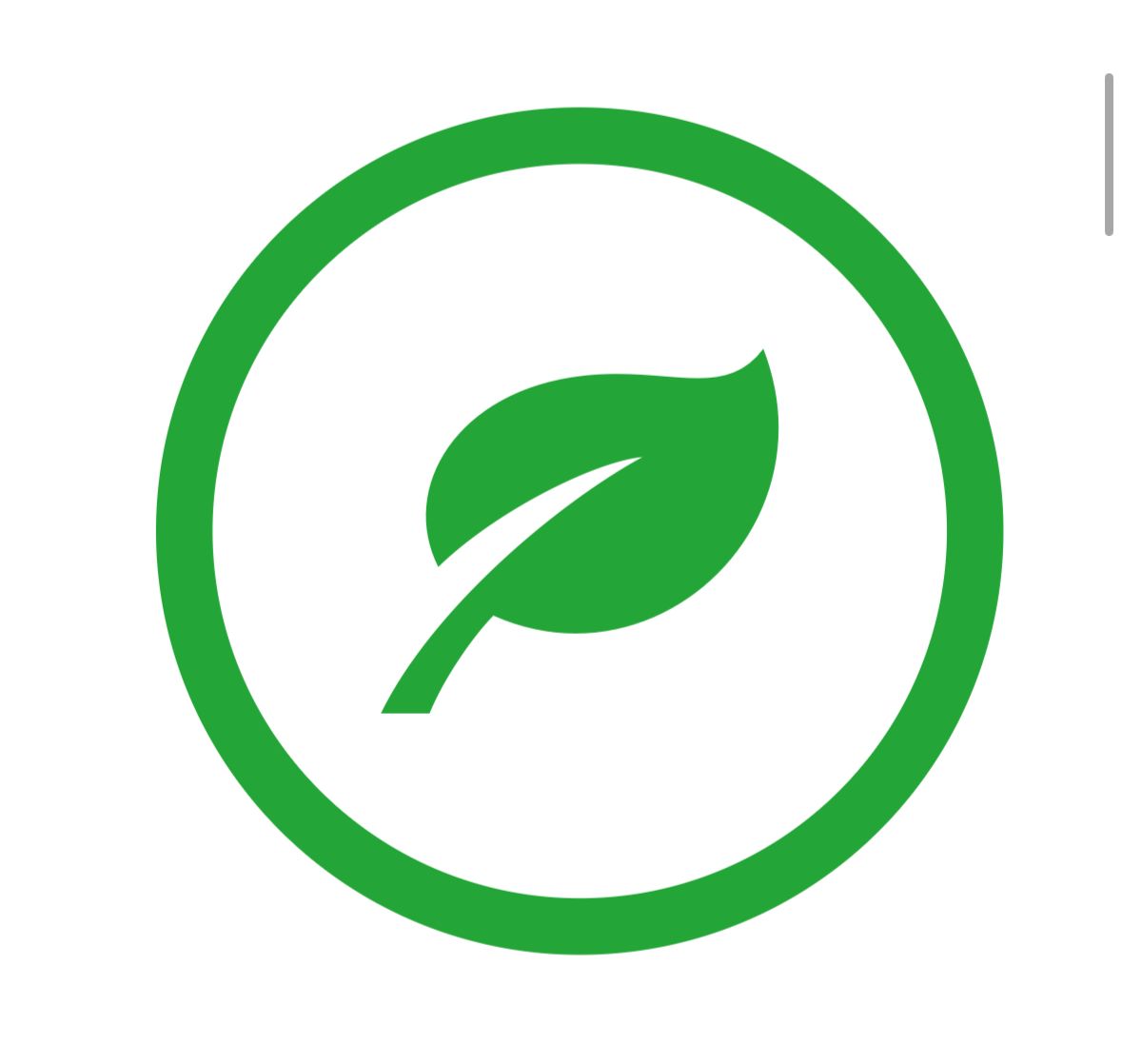 Grünes Blatt in einem grünen Kreis, das Umweltfreundlichkeit oder Naturverbundenheit symbolisiert.