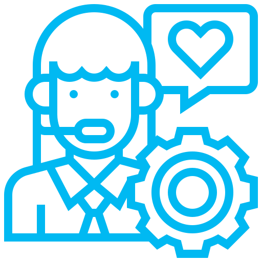 Um homem usando um fone de ouvido e um equipamento com um coração dentro de um balão de fala.