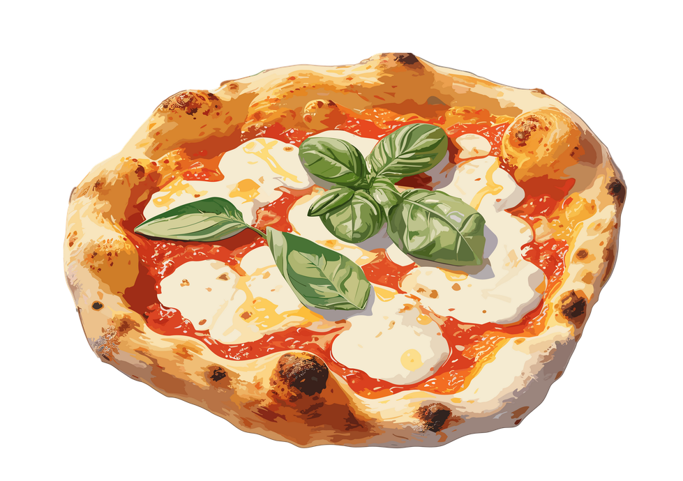 Pizza avec sauce tomate, mozzarella et feuilles de basilic sur une pâte.