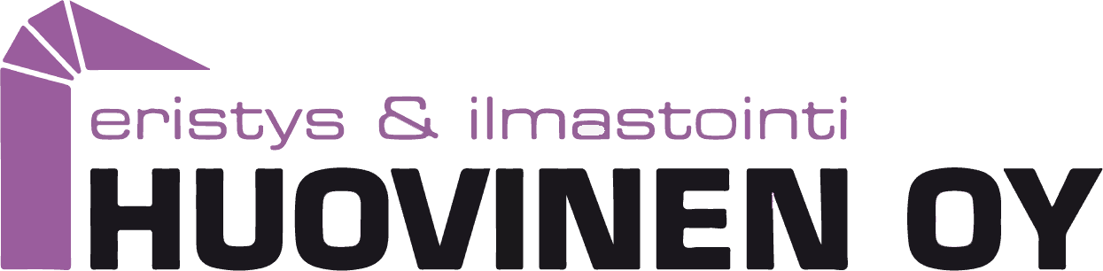 Eristys & Ilmastointi Huovinen Oy:n logo mustana ja violettina kiinteistönhallinta- ja huoltoyritykselle