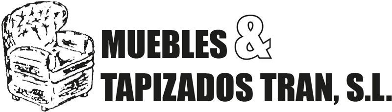 A black and white logo for muebles & tapizados tran s.l.