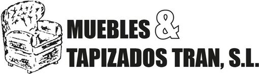 A black and white logo for muebles & tapizados tran s.l.