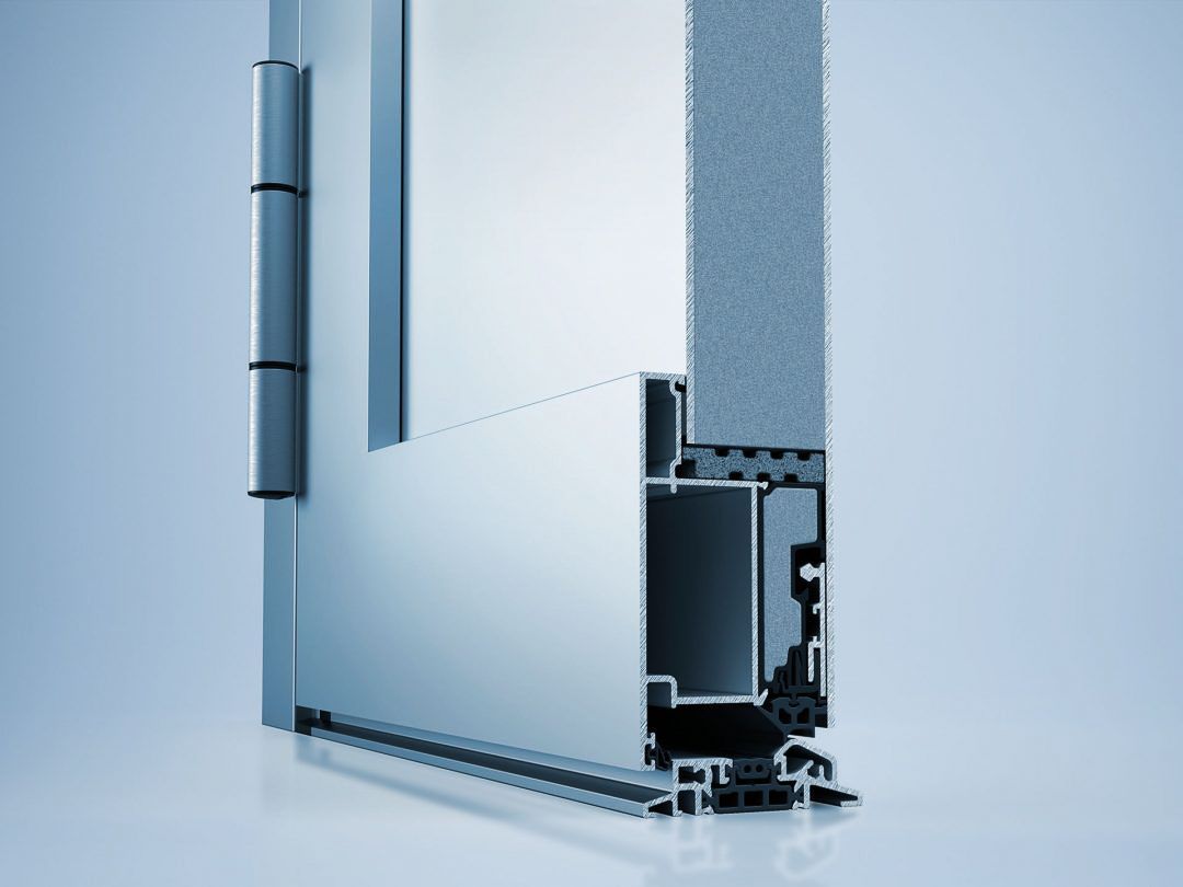 eine Nahaufnahme einer Tür auf einem blauen Hintergrund - Aluminium-Fenster und Aluminium-Türen - eingebaut von BAUSON GmbH aus Gräfenhainichen