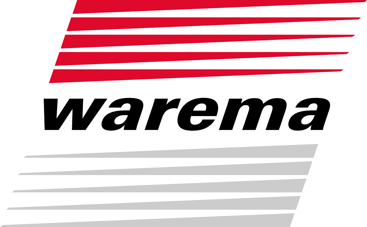 das warema-Logo mit roten und weißen Streifen auf weißem Hintergrund