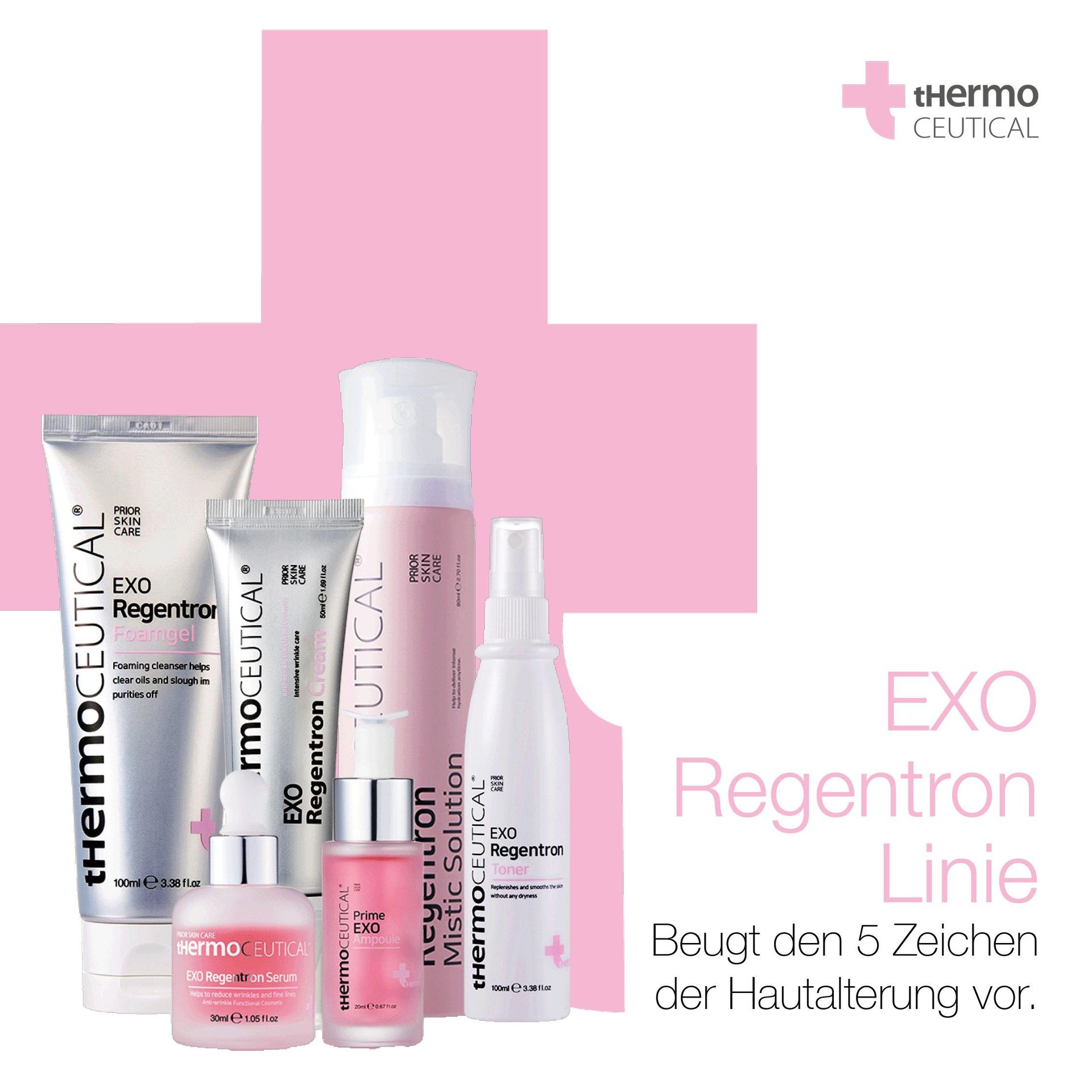 Ein Poster für die Exo Regentron Linie zeigt eine Vielzahl von Produkten