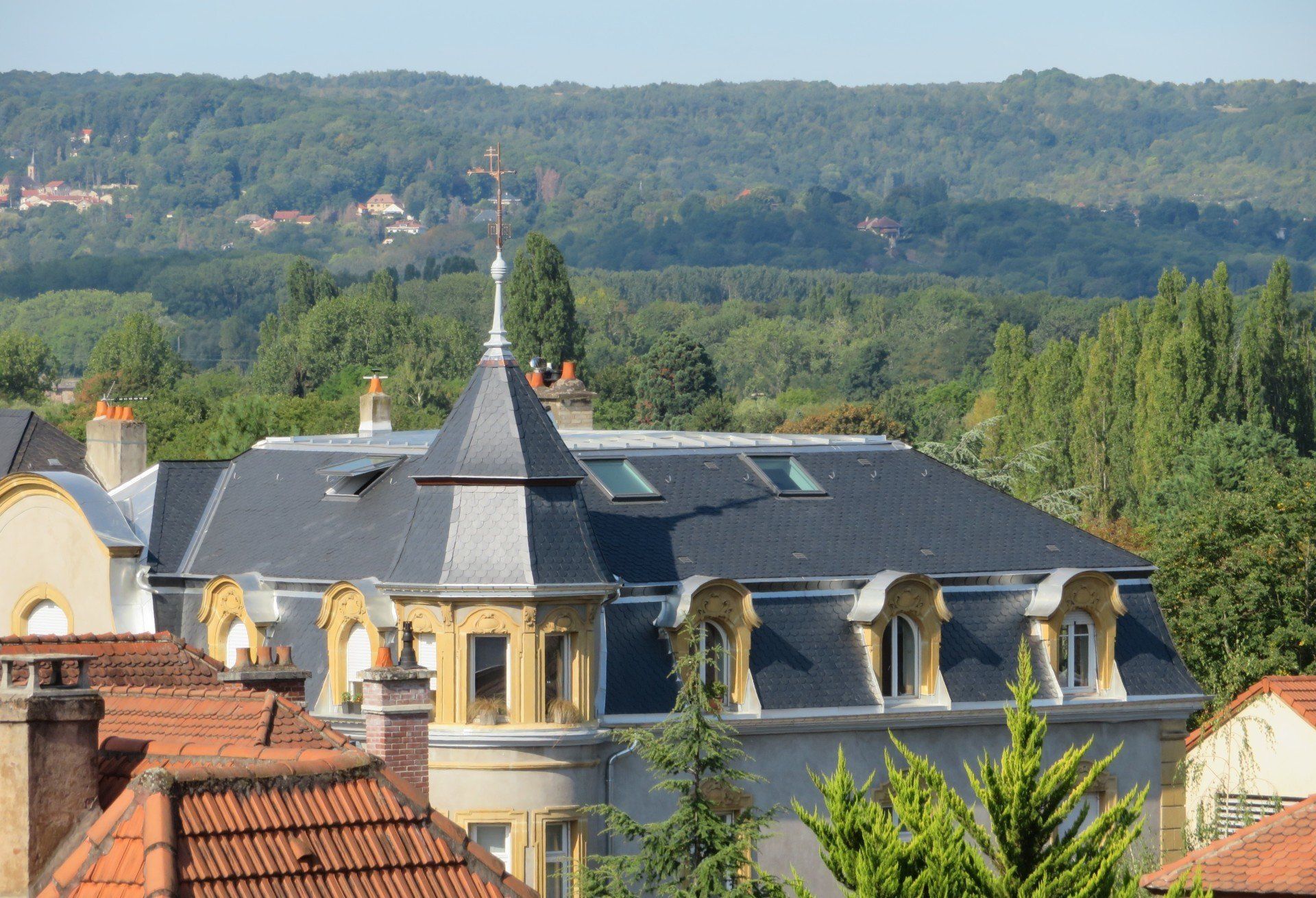 Vue sur un toit en ardoise d'un édifice de Metz