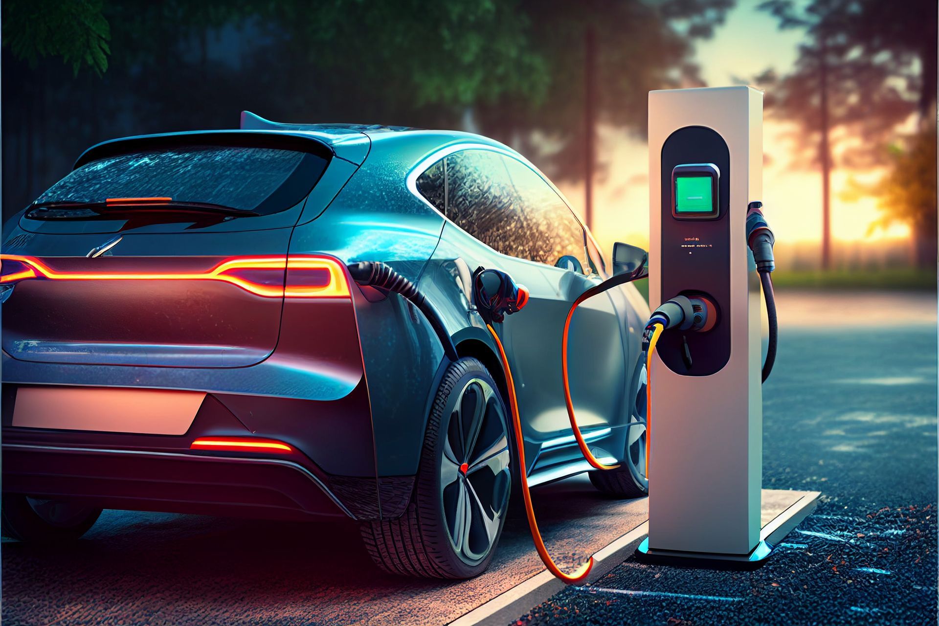 Une voiture électrique en pleine recharge.