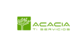 Logotipo de Acacia TI Servicios que presenta un árbol verde estilizado dentro de un cuadrado junto al nombre de la empresa en texto verde.