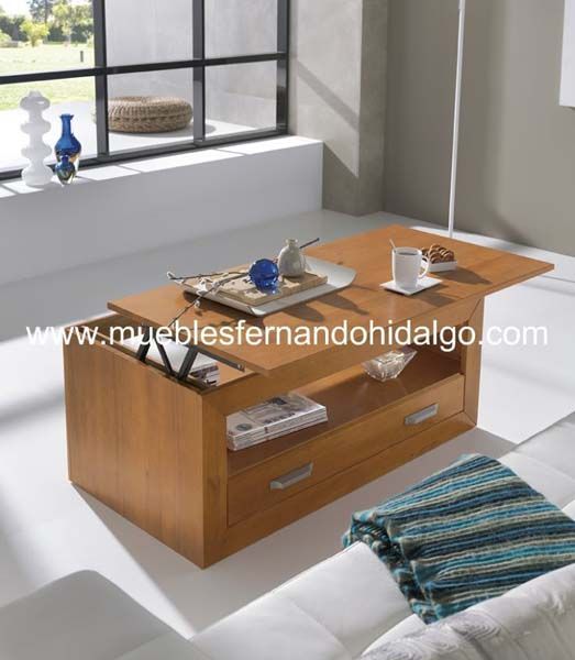 Una mesa de centro en una sala de estar con la web www.mueblesfernandohidalgo.com