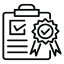 Icon Box mit Schleife und Ausrufezeichen und einem Abzeichen