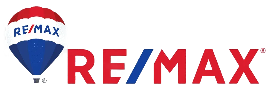 Logotipo de RE/MAX con un globo aerostático rojo, blanco y azul y texto rojo.