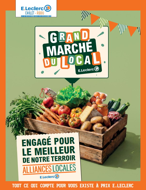 Grand Marché du Local, engagé pour le meilleur de notre terroir. Alliances Locales. Photo d'une caisse en bois avec des différents produits locaux.