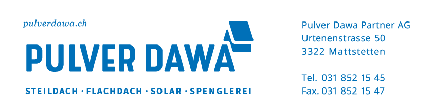 Ein blau-weißes Logo für ein Unternehmen namens Pulver Dawa
