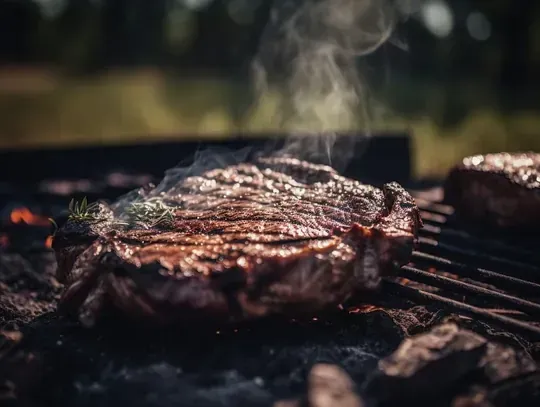 Un filete se está cocinando en una parrilla y sale humo de él.