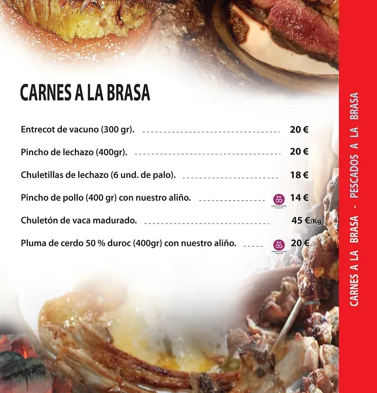 Un menú con carnes a la brasa escrito en él