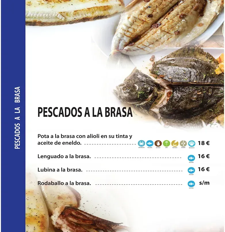 A menu for a restaurant called pescados a la brasa