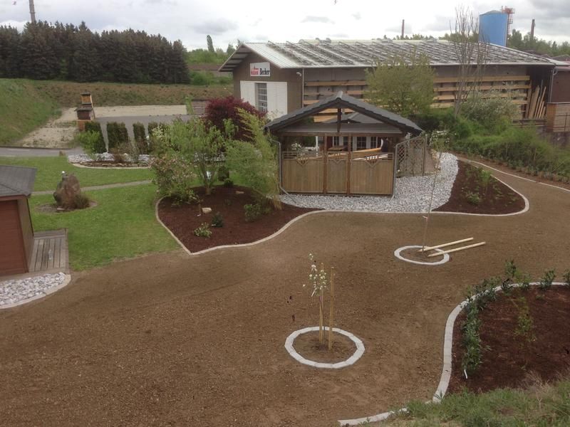 Eine Auffahrt mit einem Baum in der Mitte