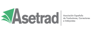 Logotipo de Asetrad con un icono de abanico verde y texto gris para la asociación de traductores e intérpretes españoles