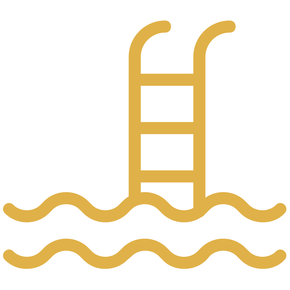 Yellow pool ladder icon above wavy blue water lines