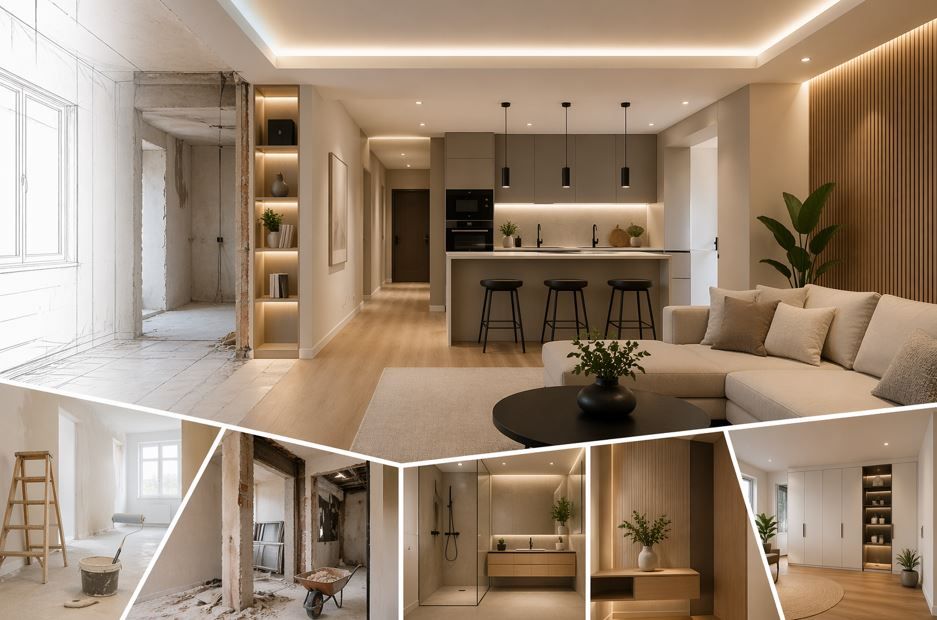 Salón moderno de planta abierta 