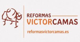 Logo de Reformas VictorCamas en marr&oacute;n y naranja con la web reformasvictorcamas.es