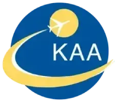 The logo for KAA. A blue circle with the word kaa on it