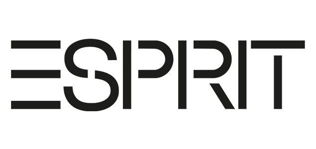 Ein schwarz-weißes Logo für Esprit auf weißem Hintergrund.