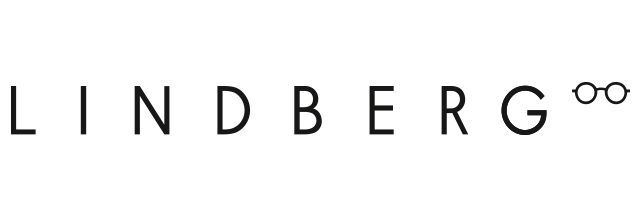 LINDBERG-Logo in schwarzer Schrift mit einem einfachen Brillensymbol auf weißem Hintergrund