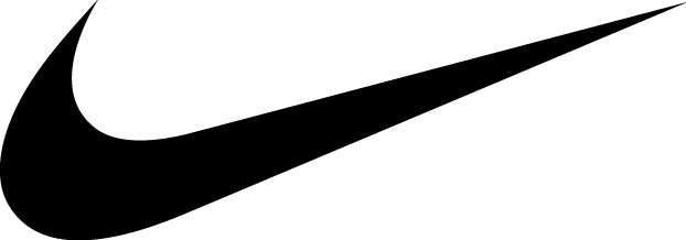 Eine schwarzweiße Silhouette eines Nike-Swooshs auf weißem Hintergrund.