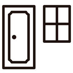 Un icono en blanco y negro de una puerta y una ventana.