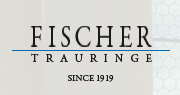FISCHER Trauringe logo with text: FISCHER, TRAURINGE, SINCE 1919, in black letters on a light background.