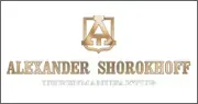 Logo für Alexander Shorokhoff-Uhren: goldenes Emblem über dem Text „Alexander Shorokhoff“ in Gold auf Weiß.