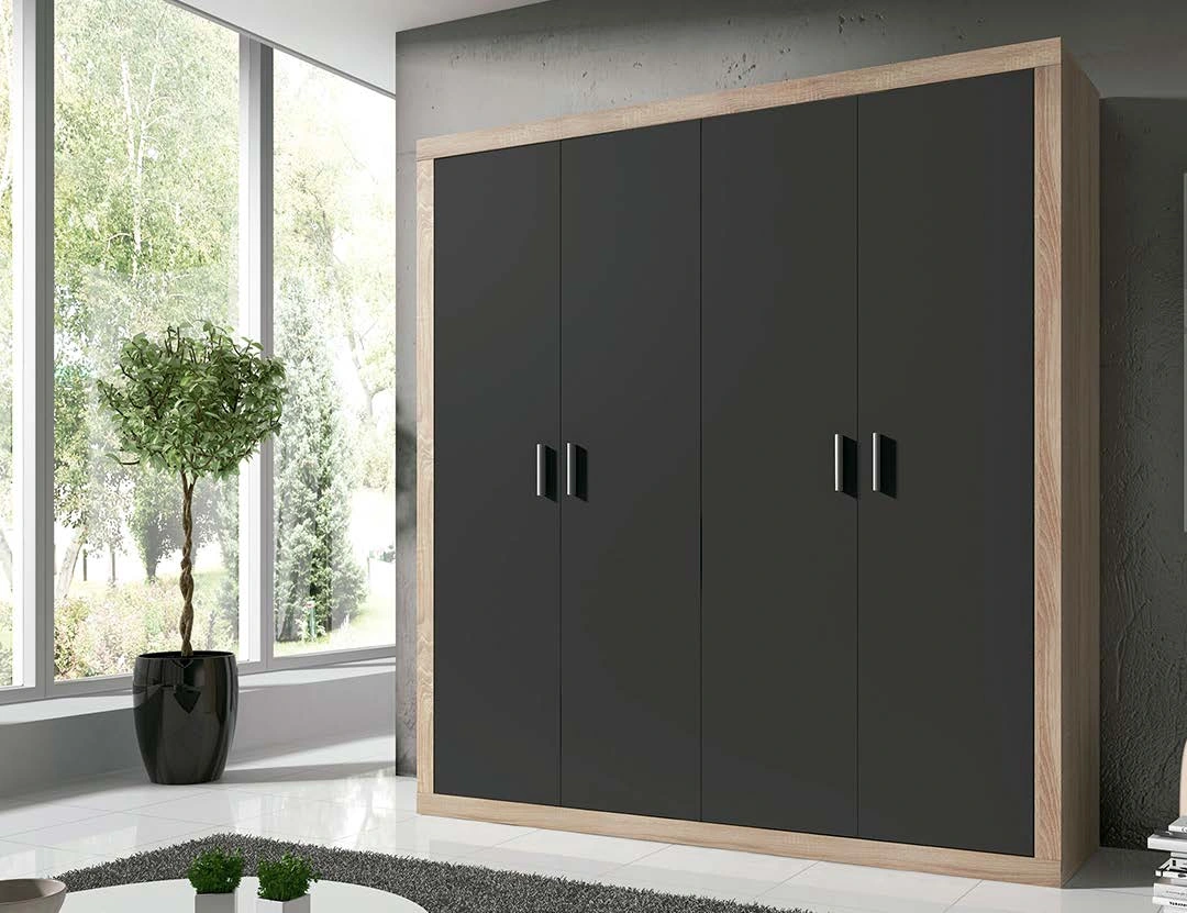 Una sala de estar con un gran armario y una planta en maceta.