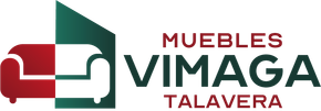 Un logotipo para muebles vimaga talavera con un sofá en el medio.