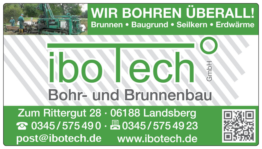 ein Logo für ibotech bohr-und brunnenbau mit einer Telefonnummer - IBOTECH Bohr- und Brunnenbau GmbH aus Zöberitz bei Landsberg
